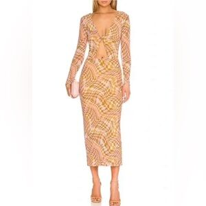 AFRM Monah mesh midi dress in blush checkerboard